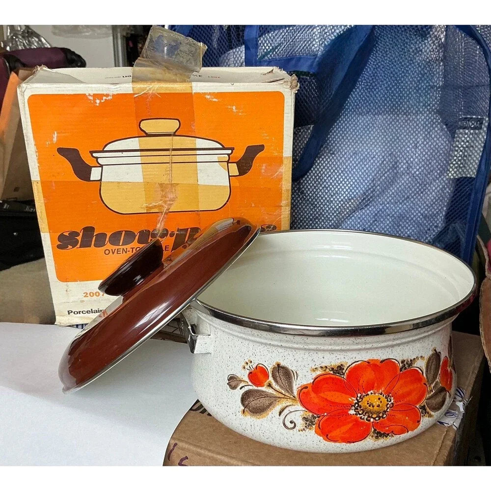 Vintage Show-Pans 3.5-Quart Porcelain Clad Steel Dutch Oven w/Lid+Original Box